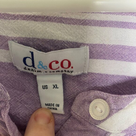 D & Co Linen Blend Blouse Womens XL Purple Striped Tunic Top Roll Tab Sleeves R - Picture 2 of 10